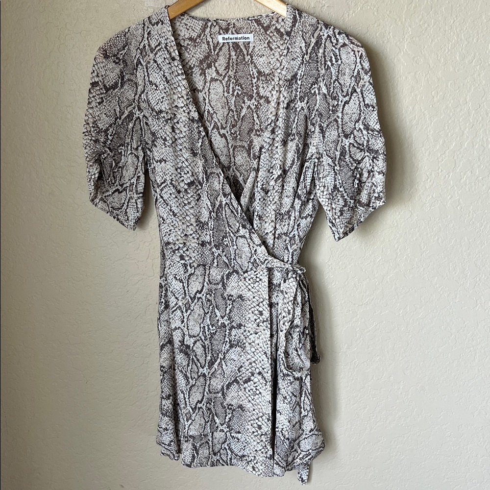 Reformation Monica Python Snake Mini Wrap Dress - image 2